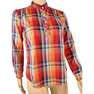 1960s Byer California Plaid Long Sleeve Pullover Short Collar Long Sleeve Size S